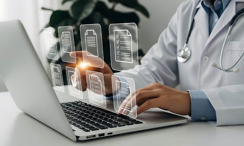 Medical professional accessing electronic health records