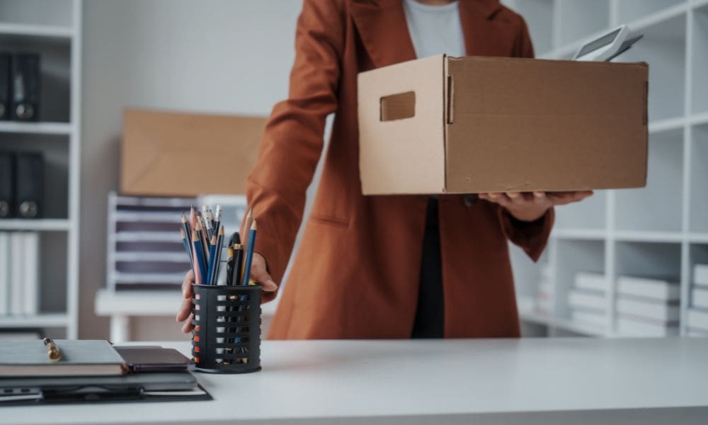 Office relocation with cardboard box