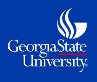 Georgia State University logo on blue background.