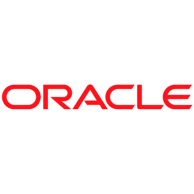 Oracle logo in bold red text on white background.