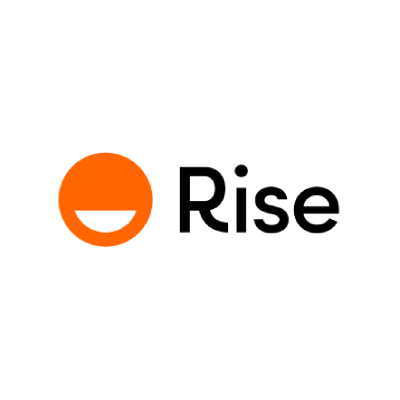 Orange circle with a white horizontal bar and the word 'Rise' in black.