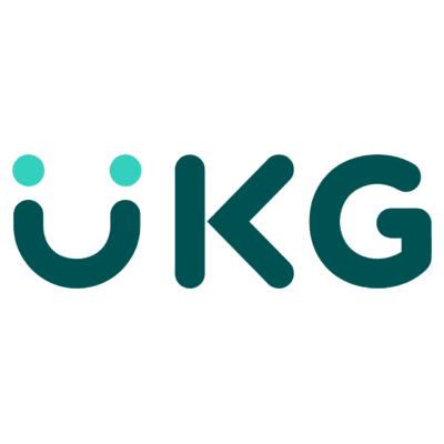 UKG logo with stylized letters and dots.