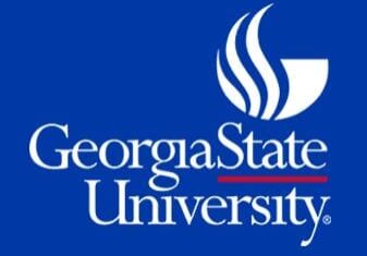 Georgia State University logo on blue background.